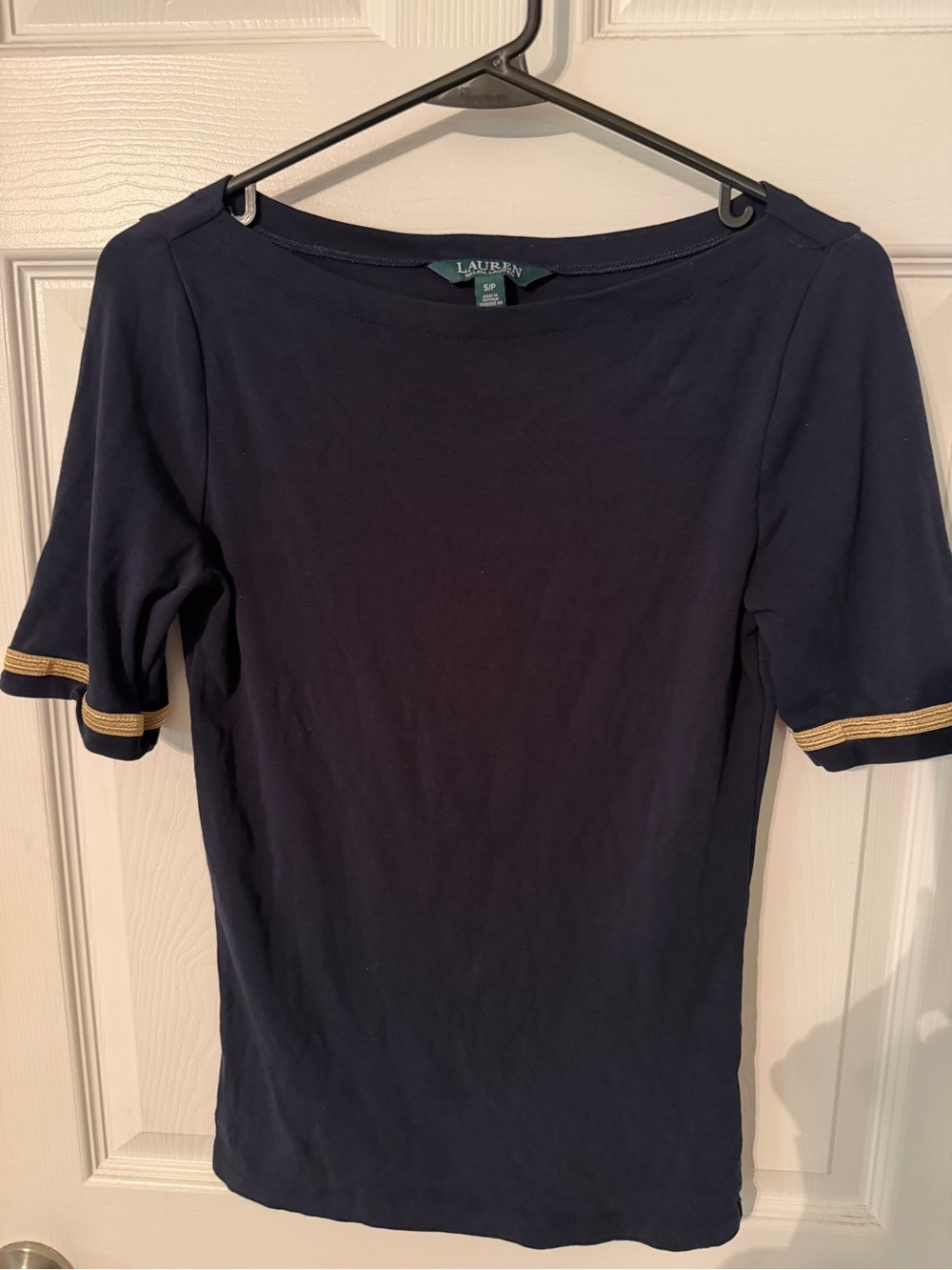 Ralph Lauren Navy Short Sleeve Tee with Gold Trim